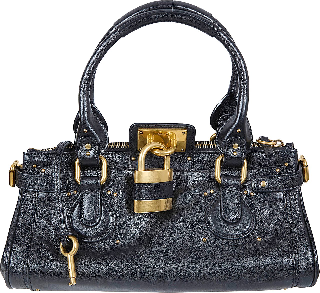 Chloé Smooth Leather Handbag with Gold Accents and Zip Closure Grijs