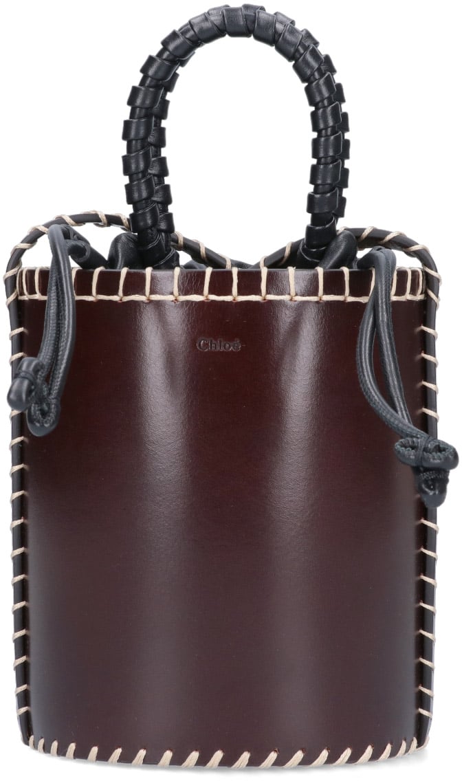 Chloé Brown Structured Leather Whipstitch Handbag Bruin