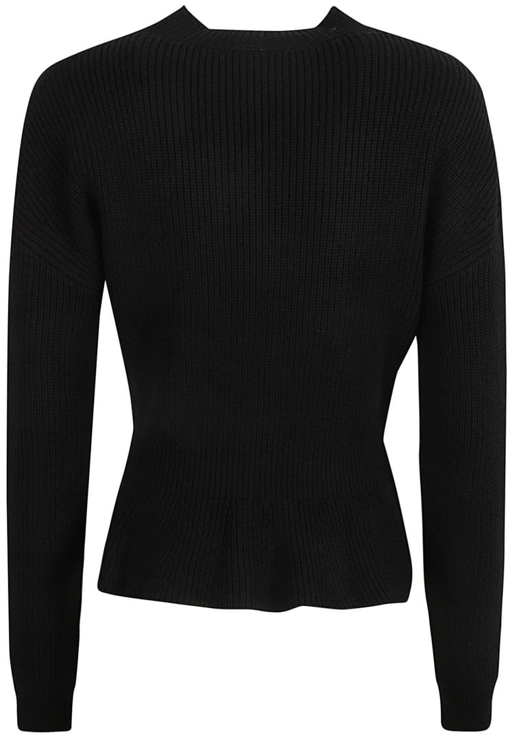 Chloé Ribbed Black Wool Sweater With Peplum Hem Zwart