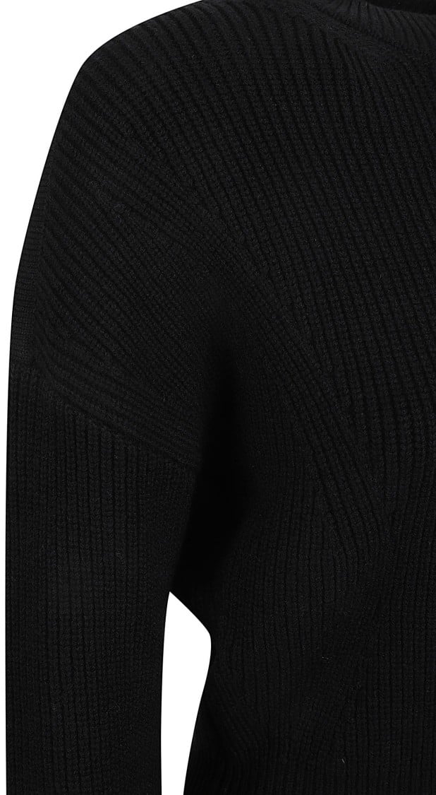 Chloé Ribbed Black Wool Sweater With Peplum Hem Zwart