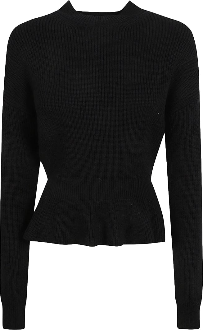 Chloé Ribbed Black Wool Sweater With Peplum Hem Zwart