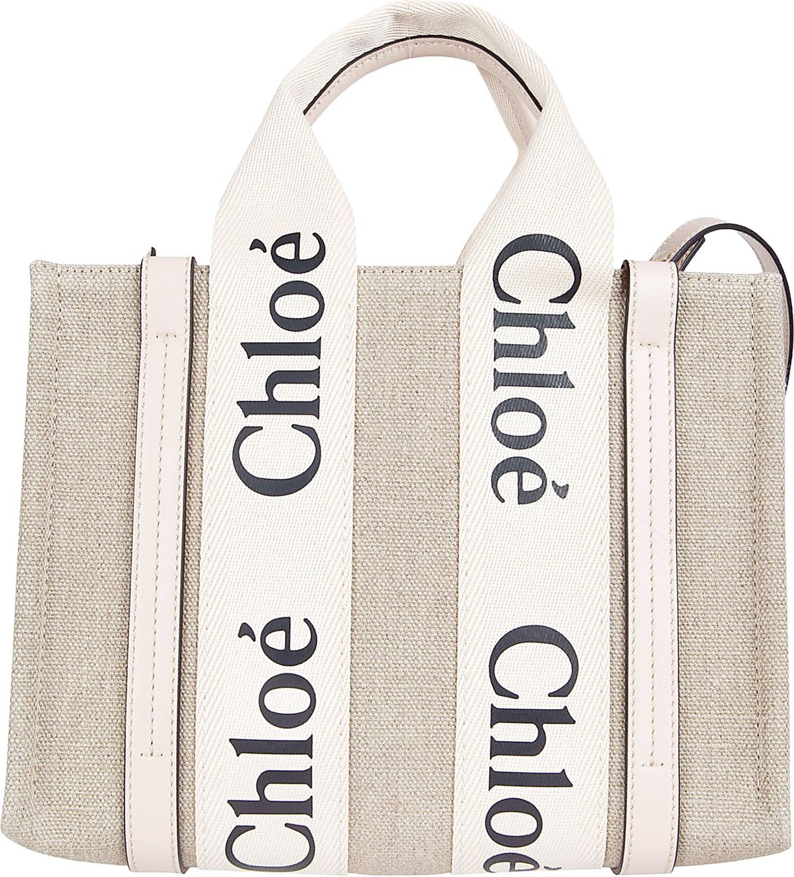 Chloé Rectangular Structured Bag in Natural Beige Linen Grijs