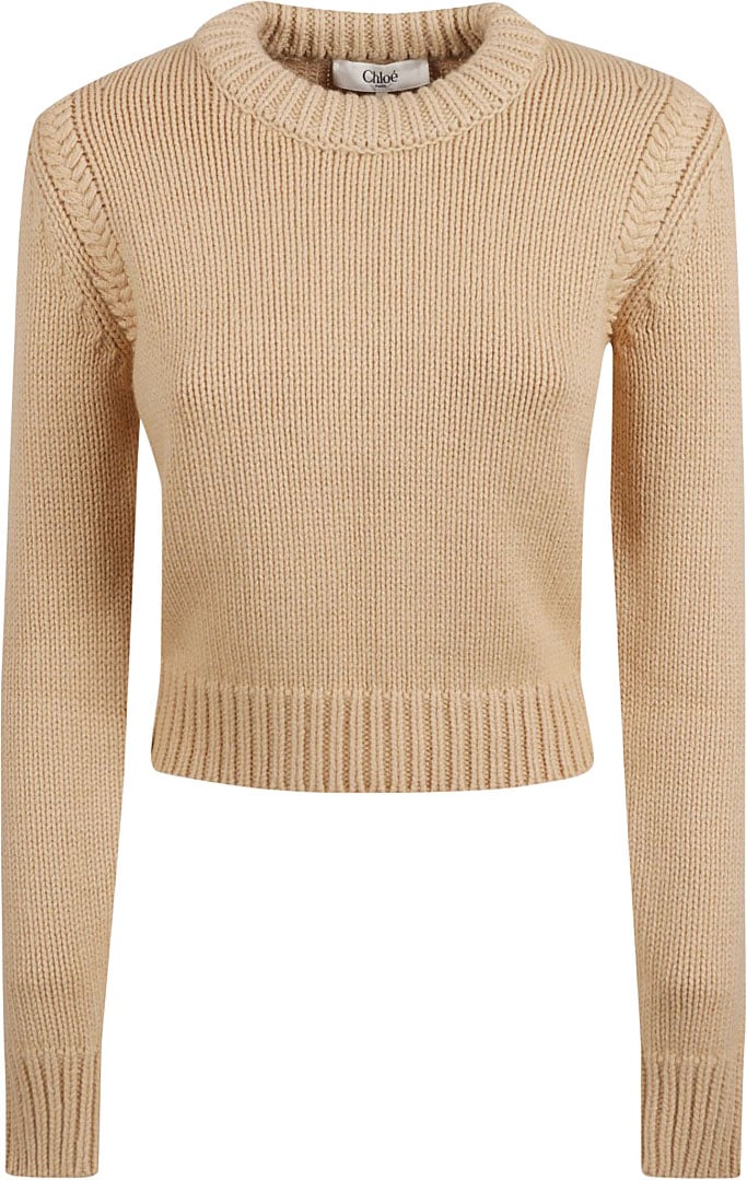 Chloé Cropped Crew Neck Sweater Neutraal