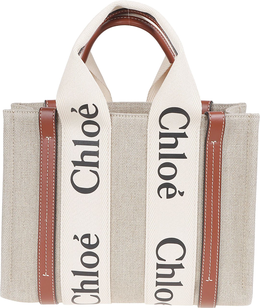 Chloé Textured Fabric Tote Bag with Leather Accents Grijs