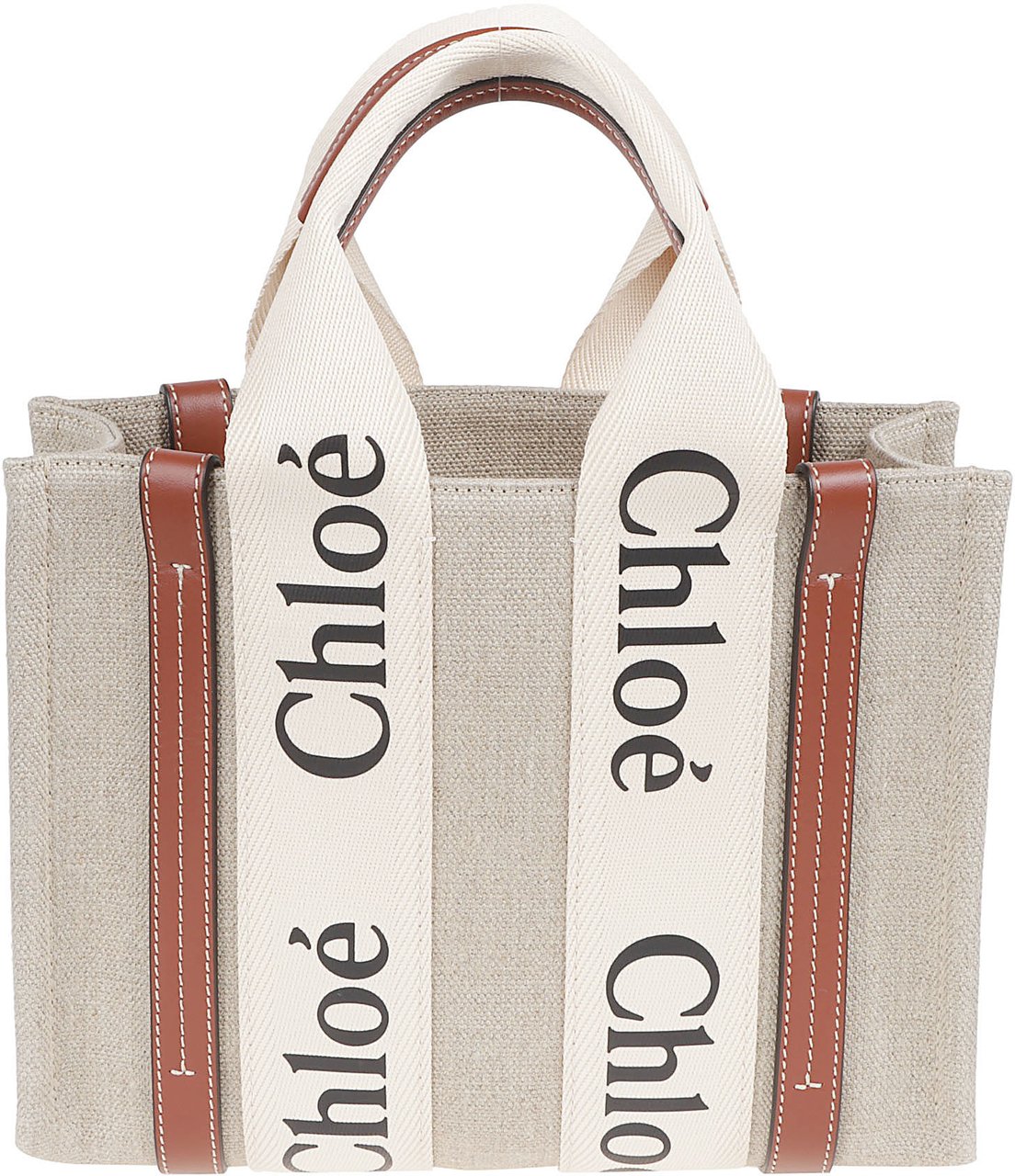 Chloé Textured Fabric Tote Bag with Leather Accents Grijs