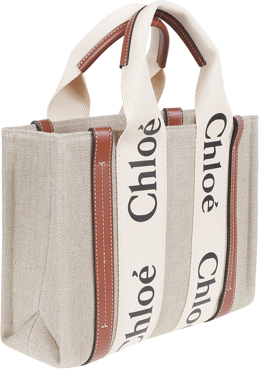 Chloé Textured Fabric Tote Bag with Leather Accents Grijs