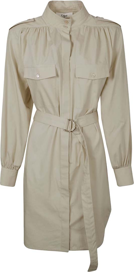 Chloé Tailored Button-Down Dress With Cinched Waist Grijs