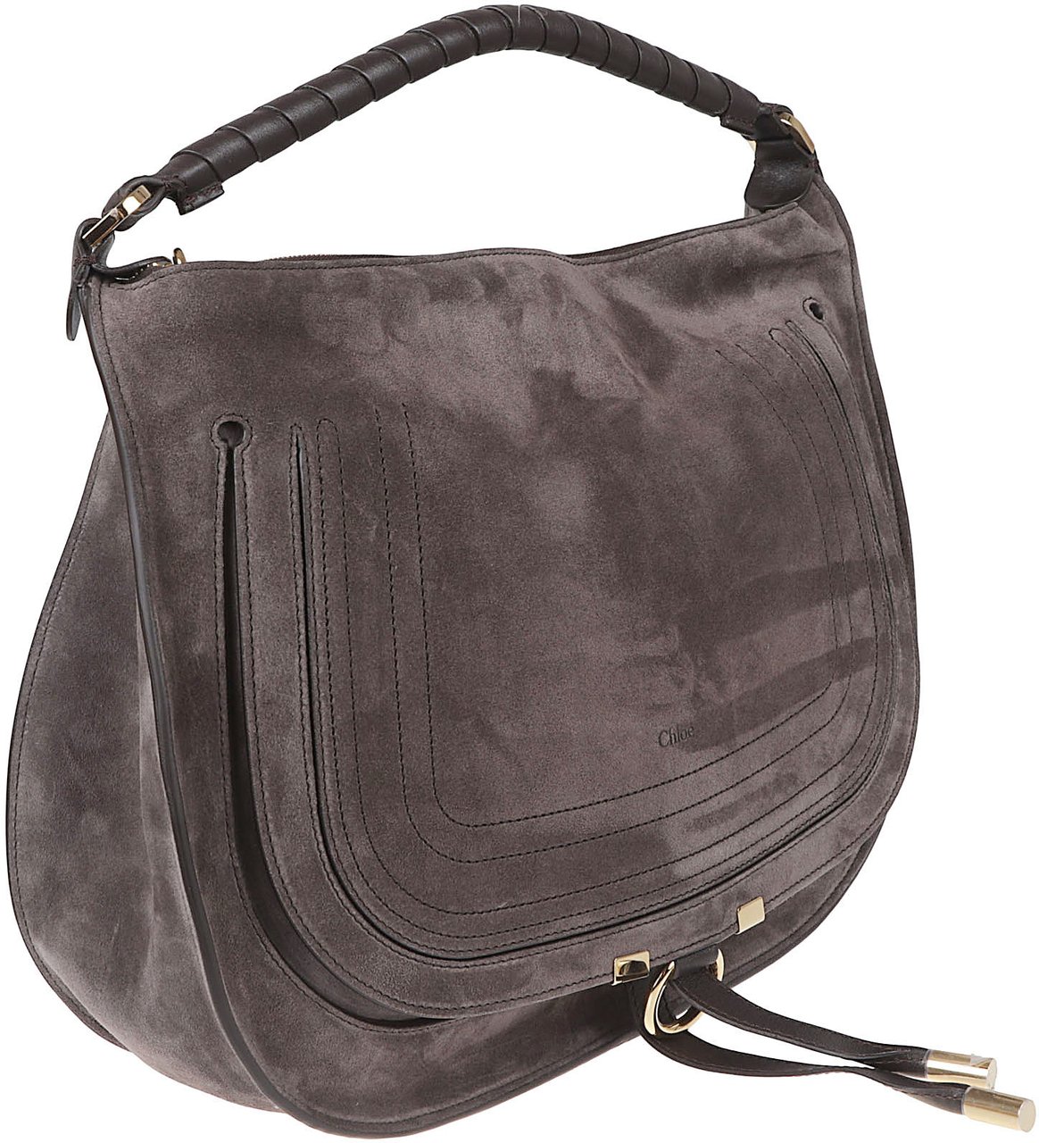 Chloé Suede Leather Shoulder Bag with Braided Handle and Zipper Closure Grijs