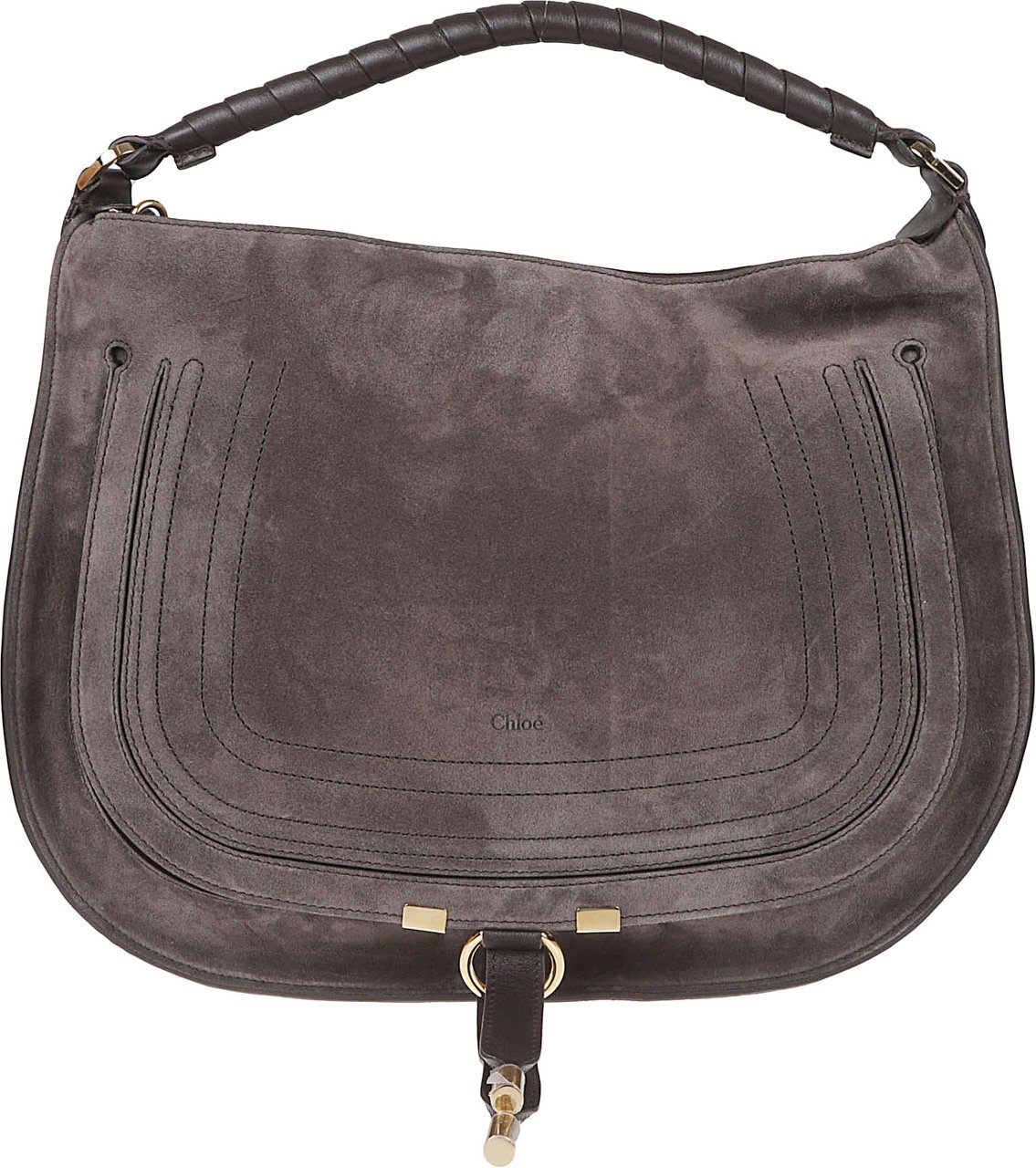 Chloé Suede Leather Shoulder Bag with Braided Handle and Zipper Closure Grijs