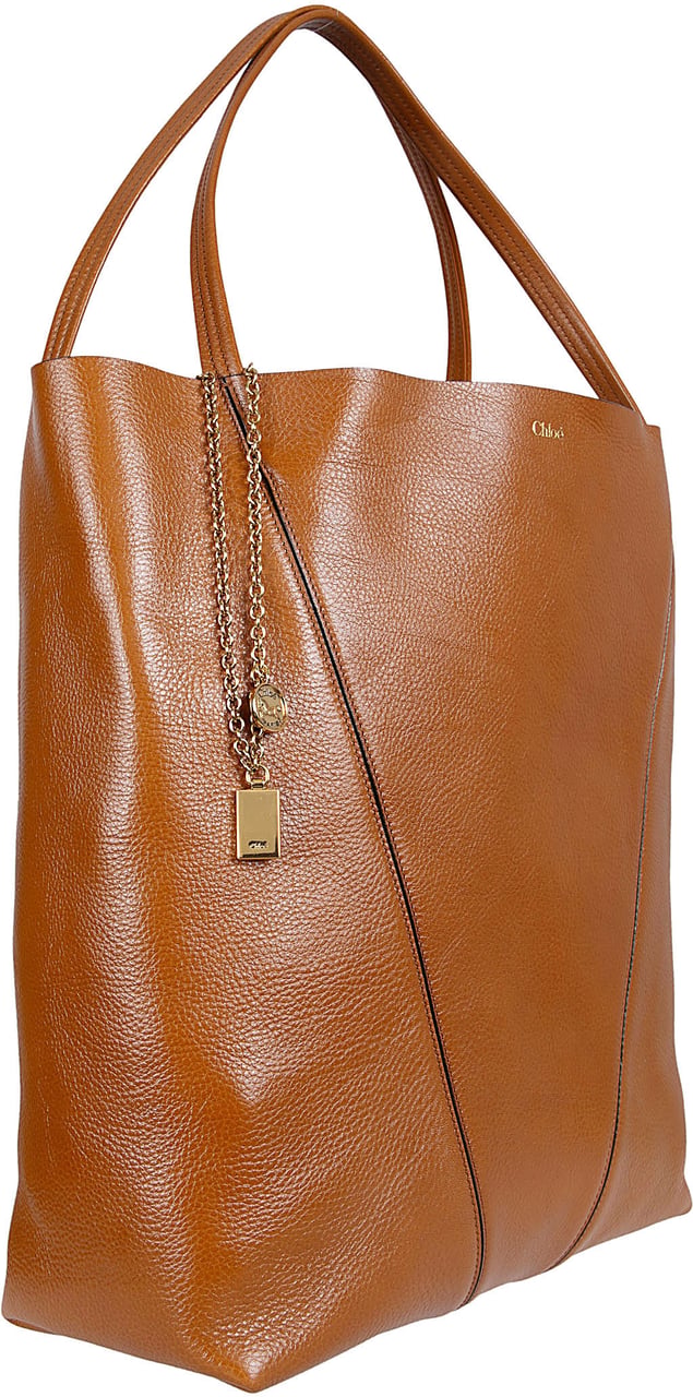 Chloé Granata Leather Tote Bag with Chain Charms Bruin