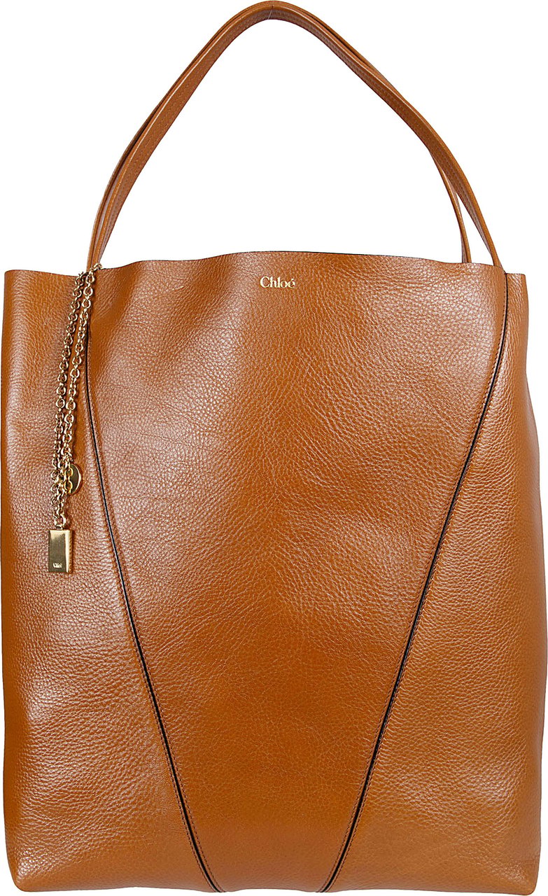 Chloé Granata Leather Tote Bag with Chain Charms Bruin