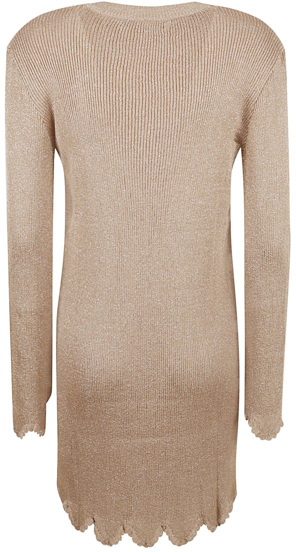 Chloé Ribbed Long Sleeve Dress With Scalloped Hemline Neutraal