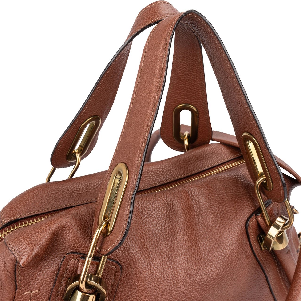 Chloé Grained Leather Paraty Shoulder Handbag Bruin