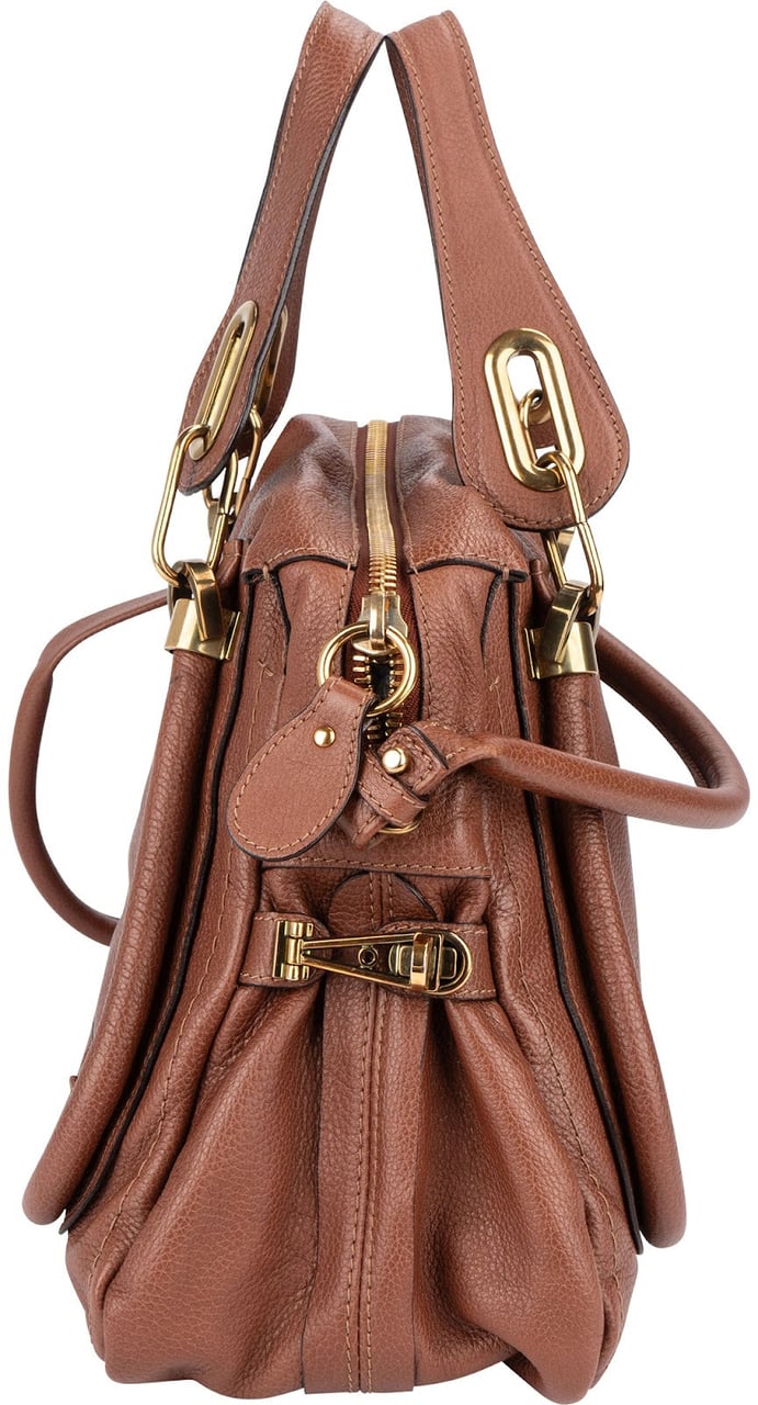 Chloé Grained Leather Paraty Shoulder Handbag Bruin
