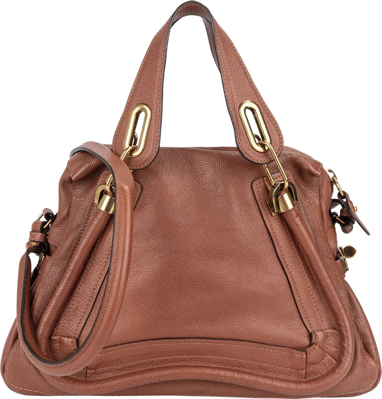 Chloé Grained Leather Paraty Shoulder Handbag Bruin