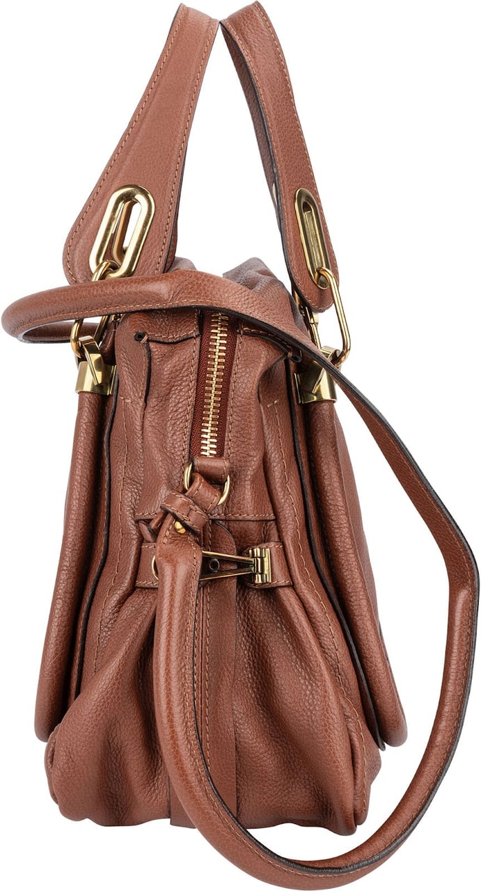 Chloé Grained Leather Paraty Shoulder Handbag Bruin