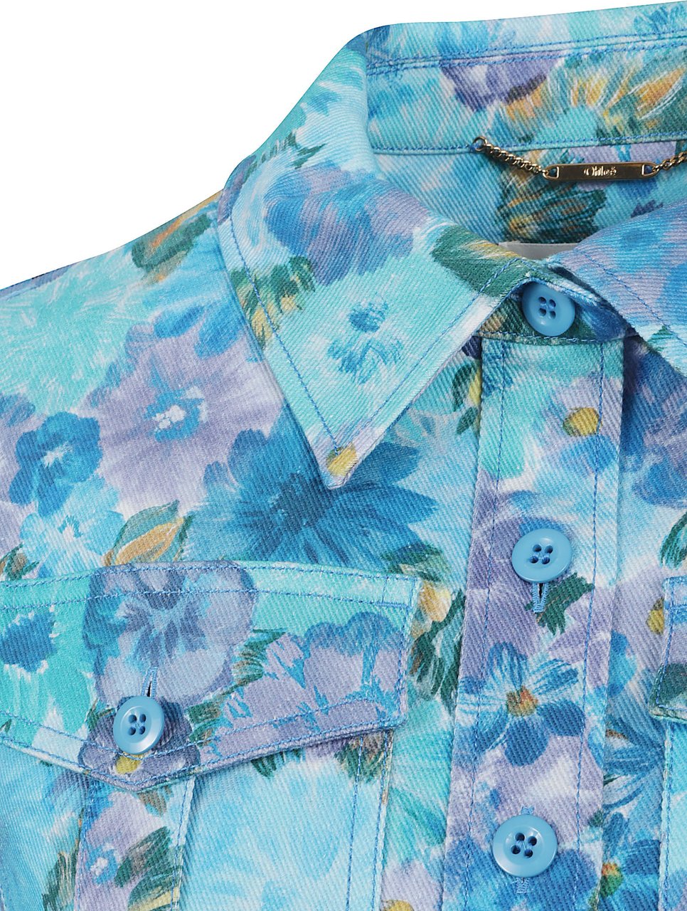 Chloé Mini Polo Dress with Daisy Print and Military Buttons Blauw