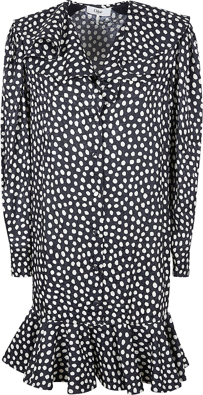Chloé Mini Dress with Long Sleeves and Ruffled Accents Grijs