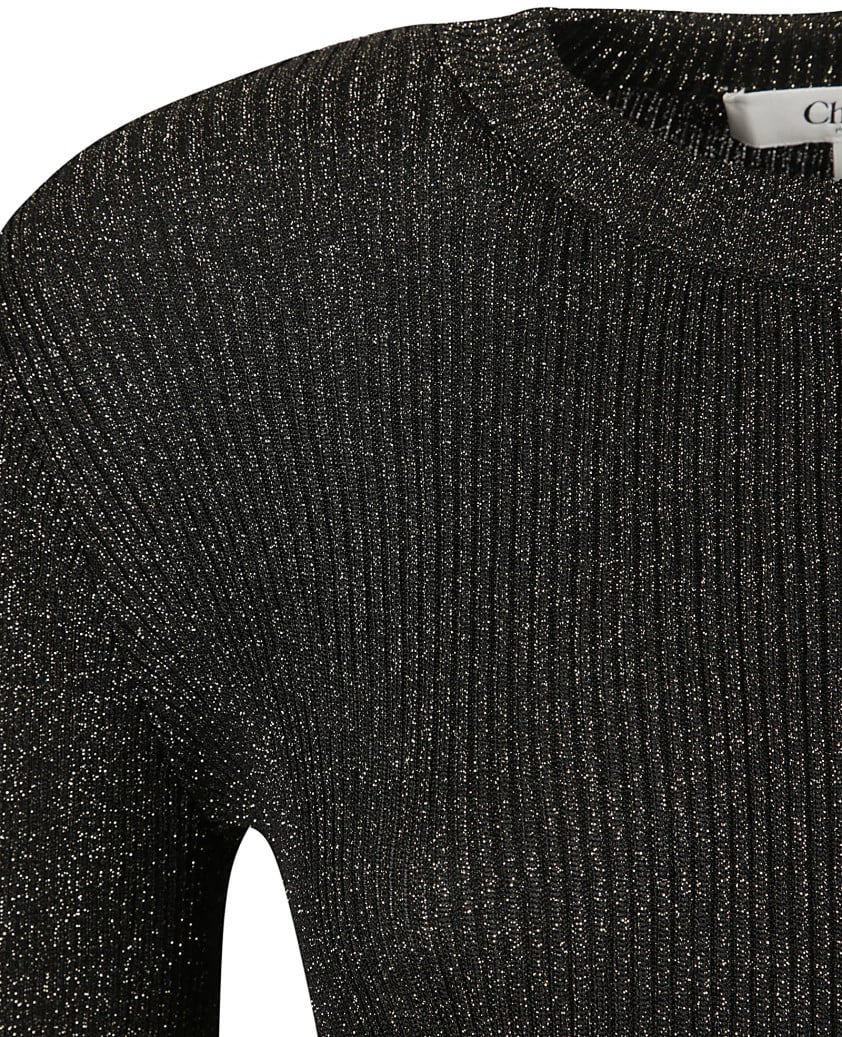 Chloé Fitted Black Dress With Metallic Fibers Zwart