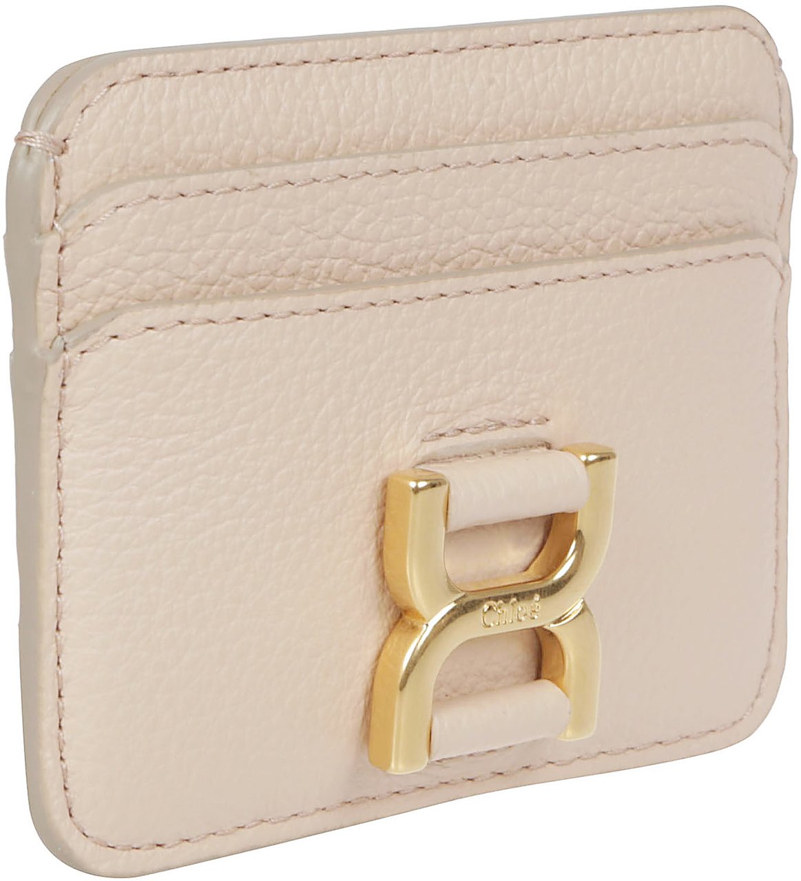 Chloé Textured Pink Calfskin Cardholder With Logo Plaque Neutraal