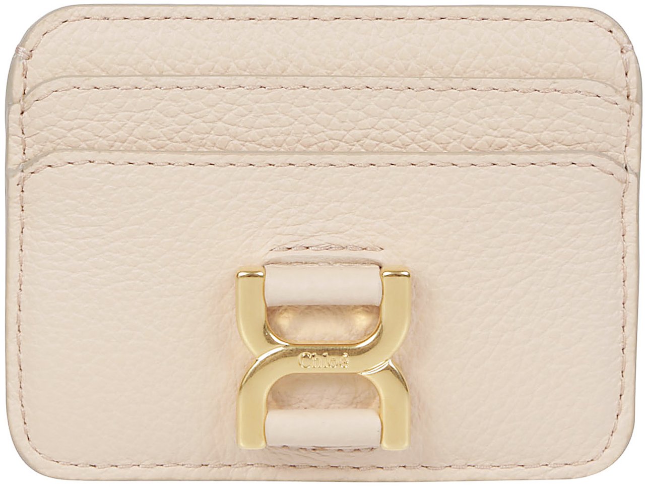 Chloé Textured Pink Calfskin Cardholder With Logo Plaque Neutraal