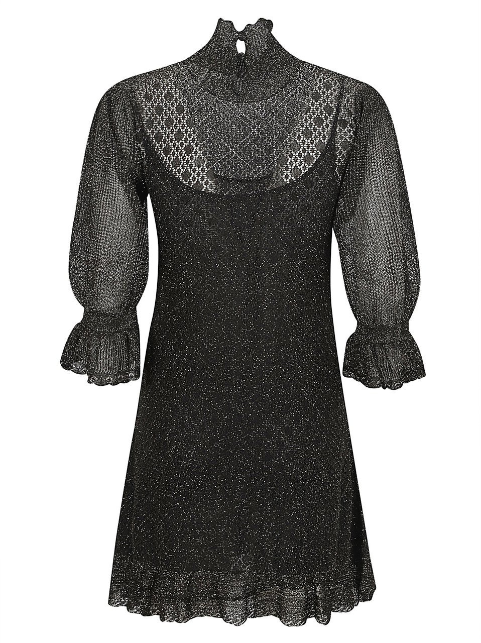 Chloé High-Neck Mini Dress with Ruffled Hem Zwart
