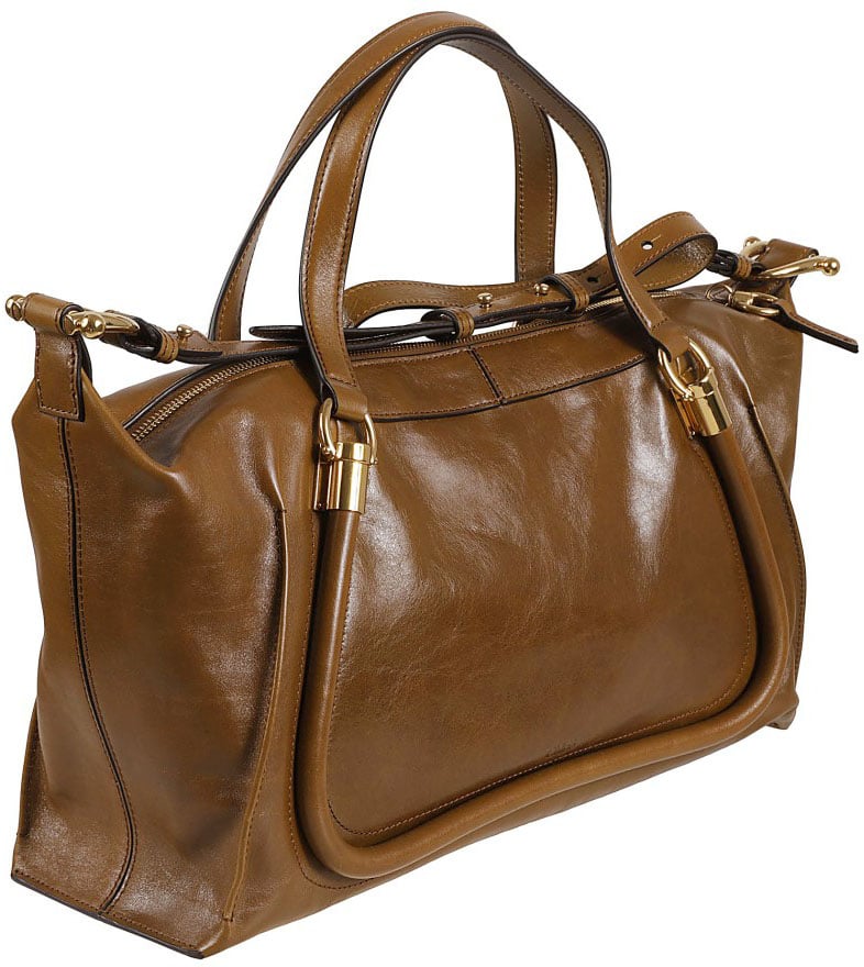 Chloé Structured Leather Shoulder Bag With Gold-Tone Hardware Bruin