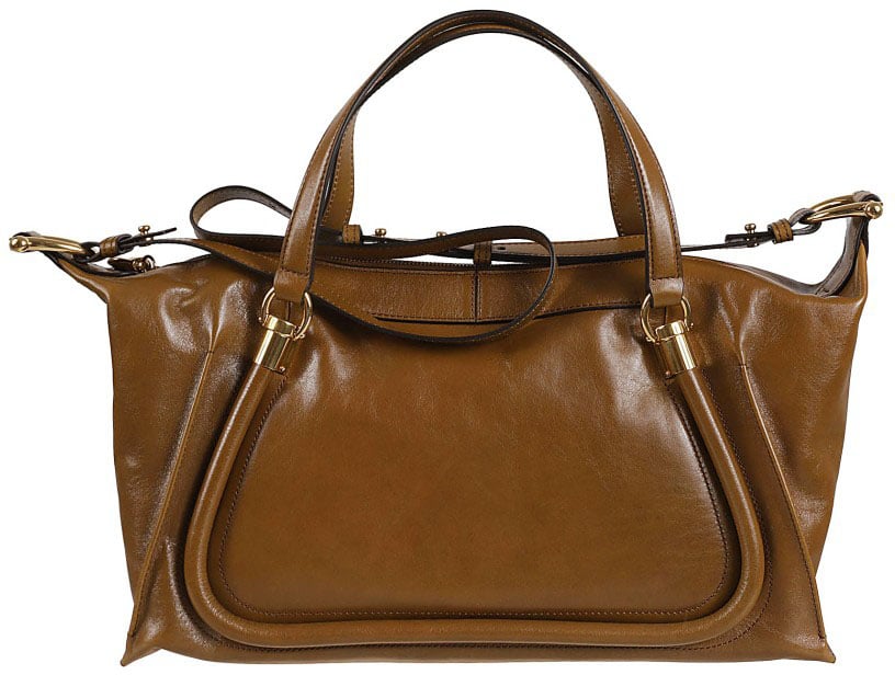 Chloé Structured Leather Shoulder Bag With Gold-Tone Hardware Bruin