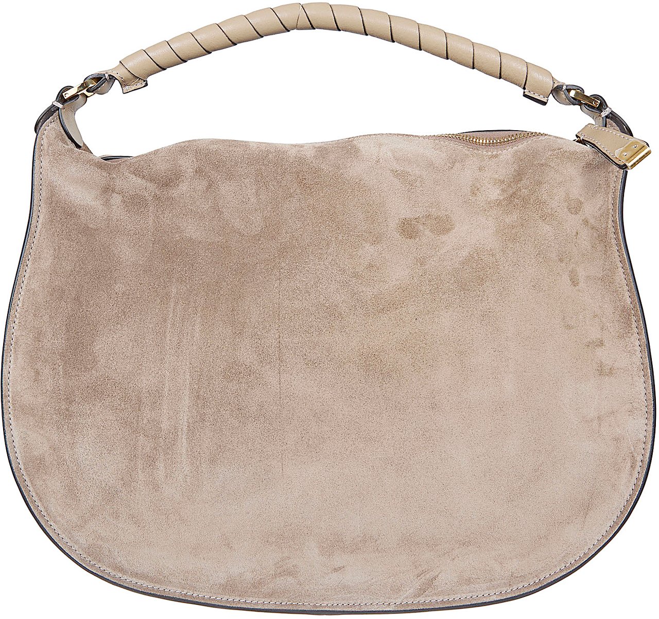 Chloé Suede Shoulder Bag with Embossed Logo and Tassel Detail Neutraal