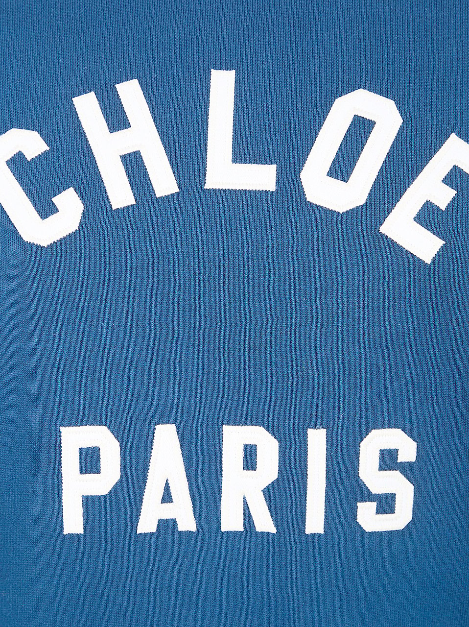 Chloé Varsity Style Cropped Pullover Sweater with Mock Neck and Appliqué Patches Blauw