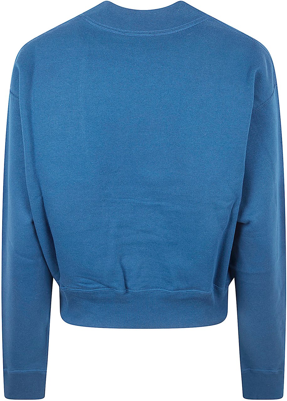 Chloé Varsity Style Cropped Pullover Sweater with Mock Neck and Appliqué Patches Blauw