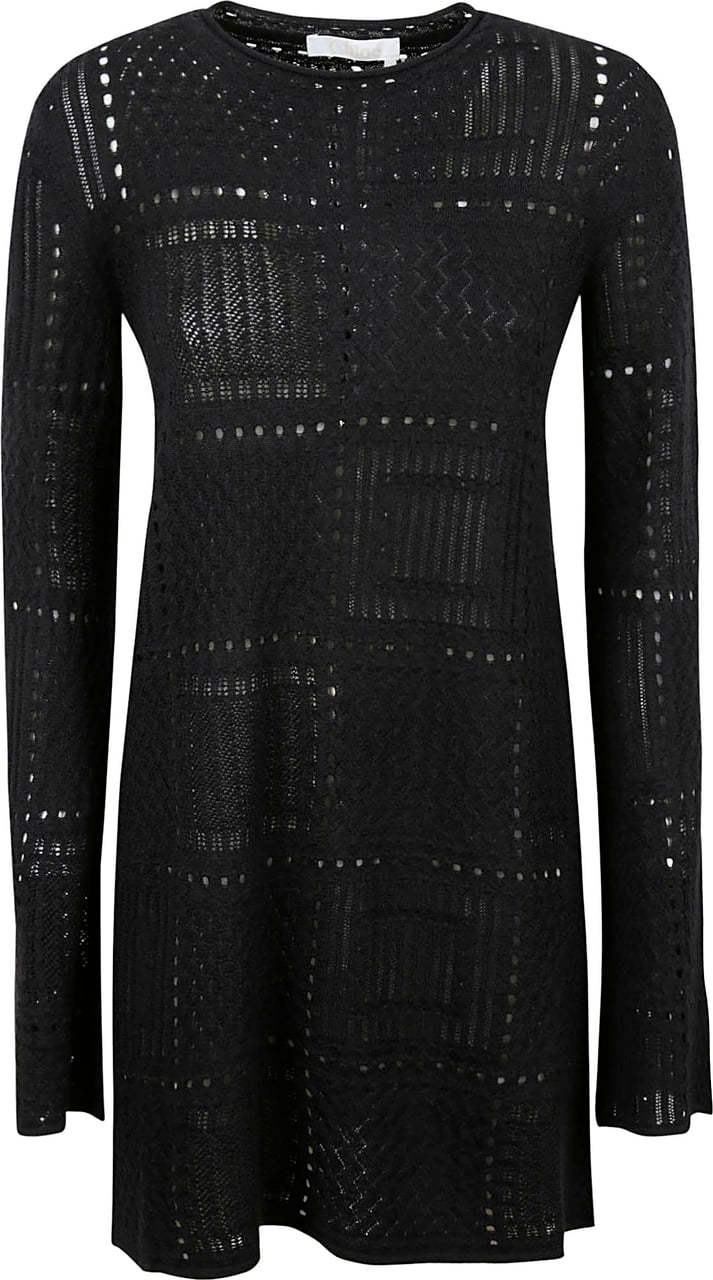Chloé Refined Black Dress in Luxurious Wool-Cashmere-Silk Blend Zwart