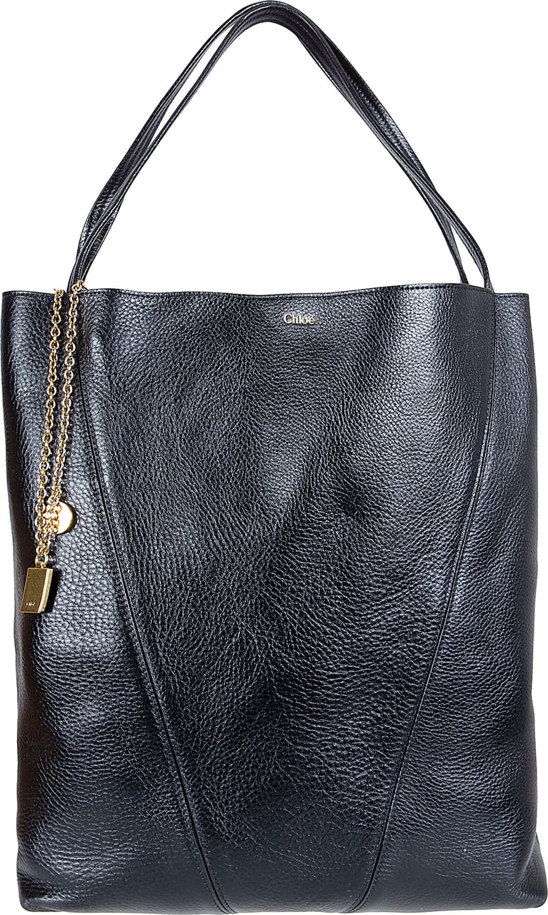 Chloé Textured Leather Tote with Gold-tone Chain Accents Grijs
