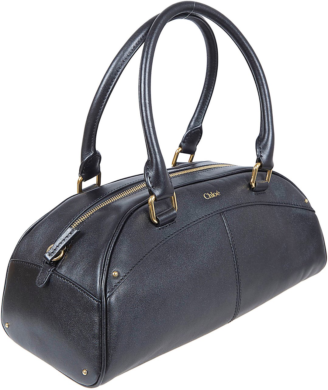 Chloé Structured Black Handbag with Gold-Tone Hardware and Removable Keychain Grijs