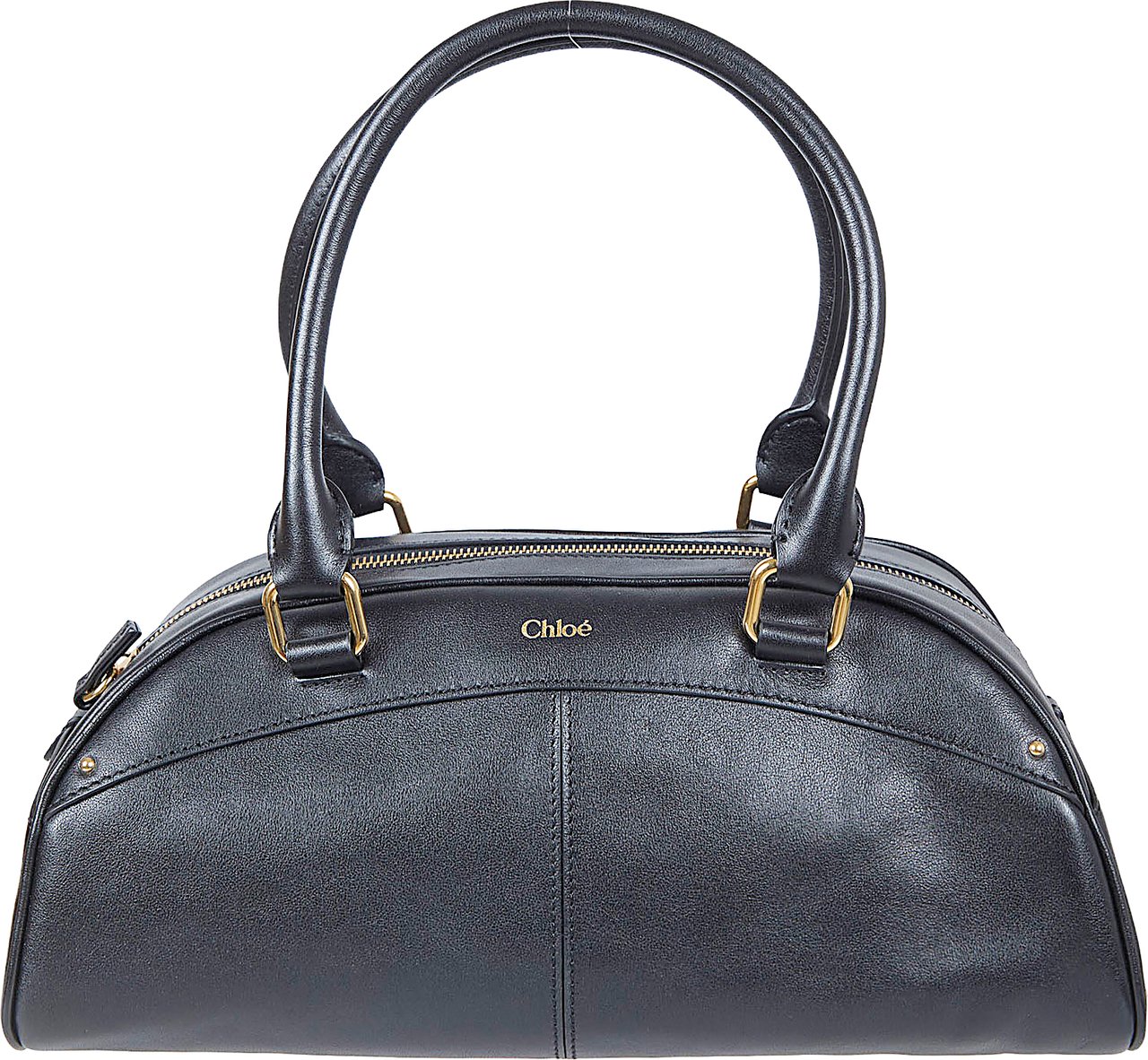 Chloé Structured Black Handbag with Gold-Tone Hardware and Removable Keychain Grijs