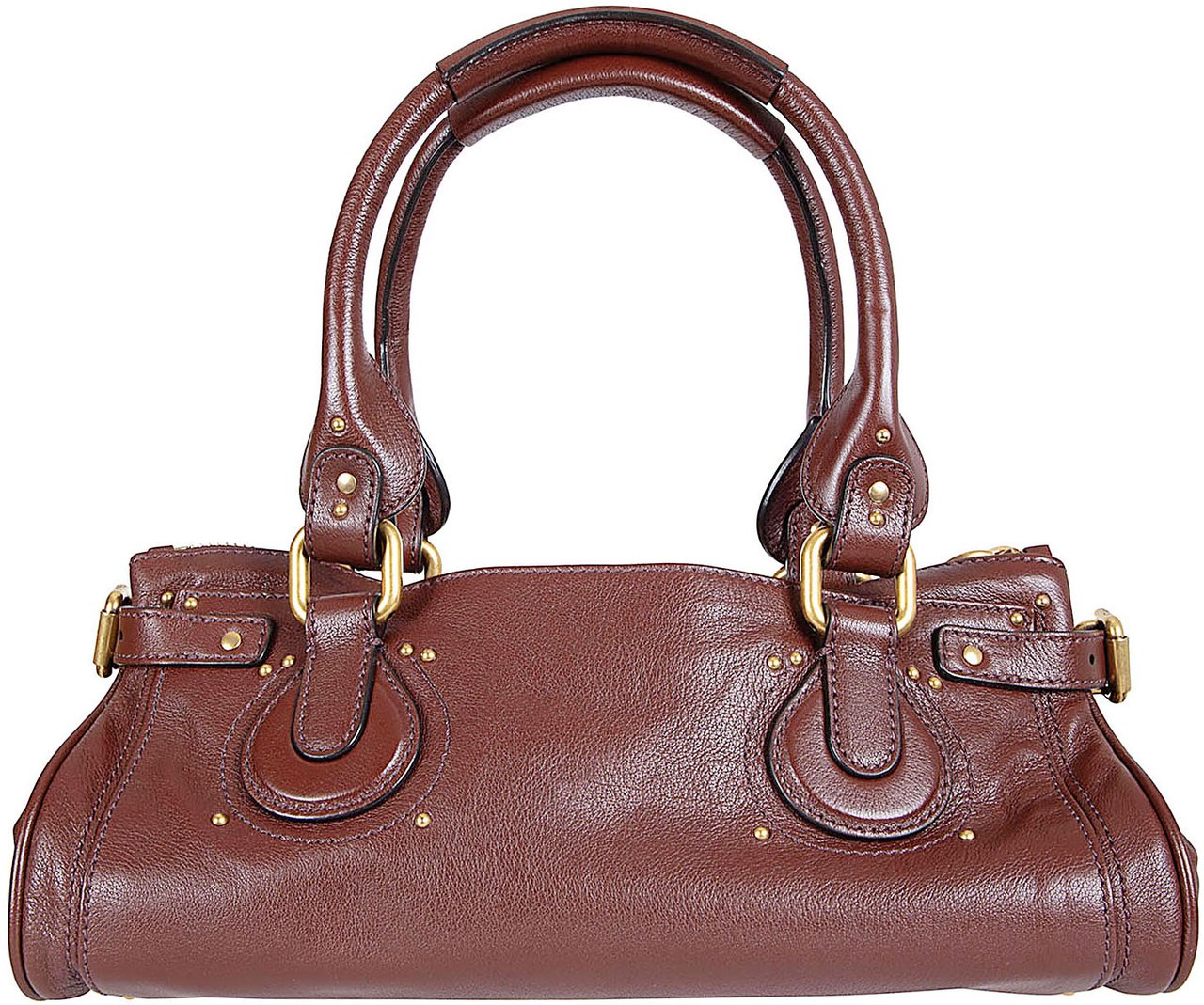 Chloé Structured Smooth Leather Handbag with Gold-Tone Hardware and Multiple Pockets Bruin