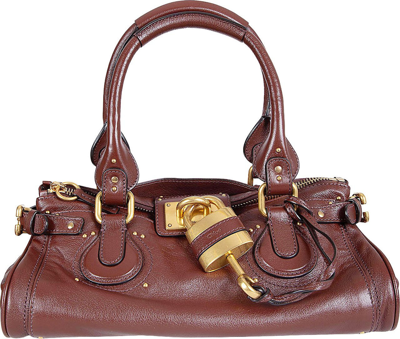 Chloé Structured Smooth Leather Handbag with Gold-Tone Hardware and Multiple Pockets Bruin