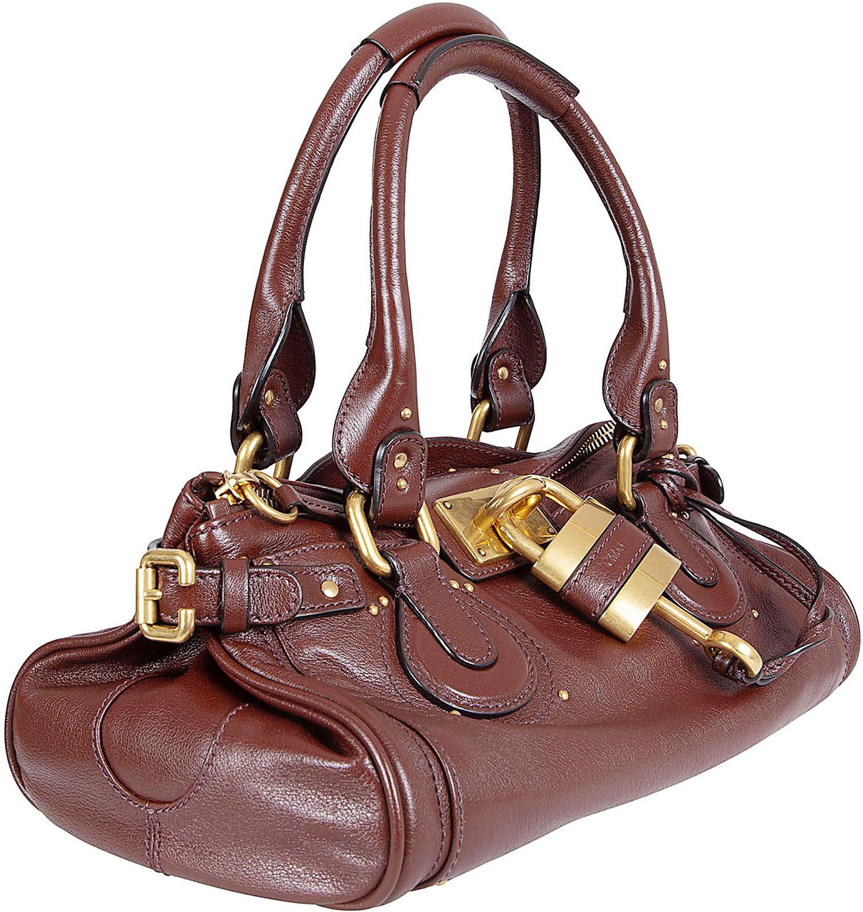 Chloé Structured Smooth Leather Handbag with Gold-Tone Hardware and Multiple Pockets Bruin