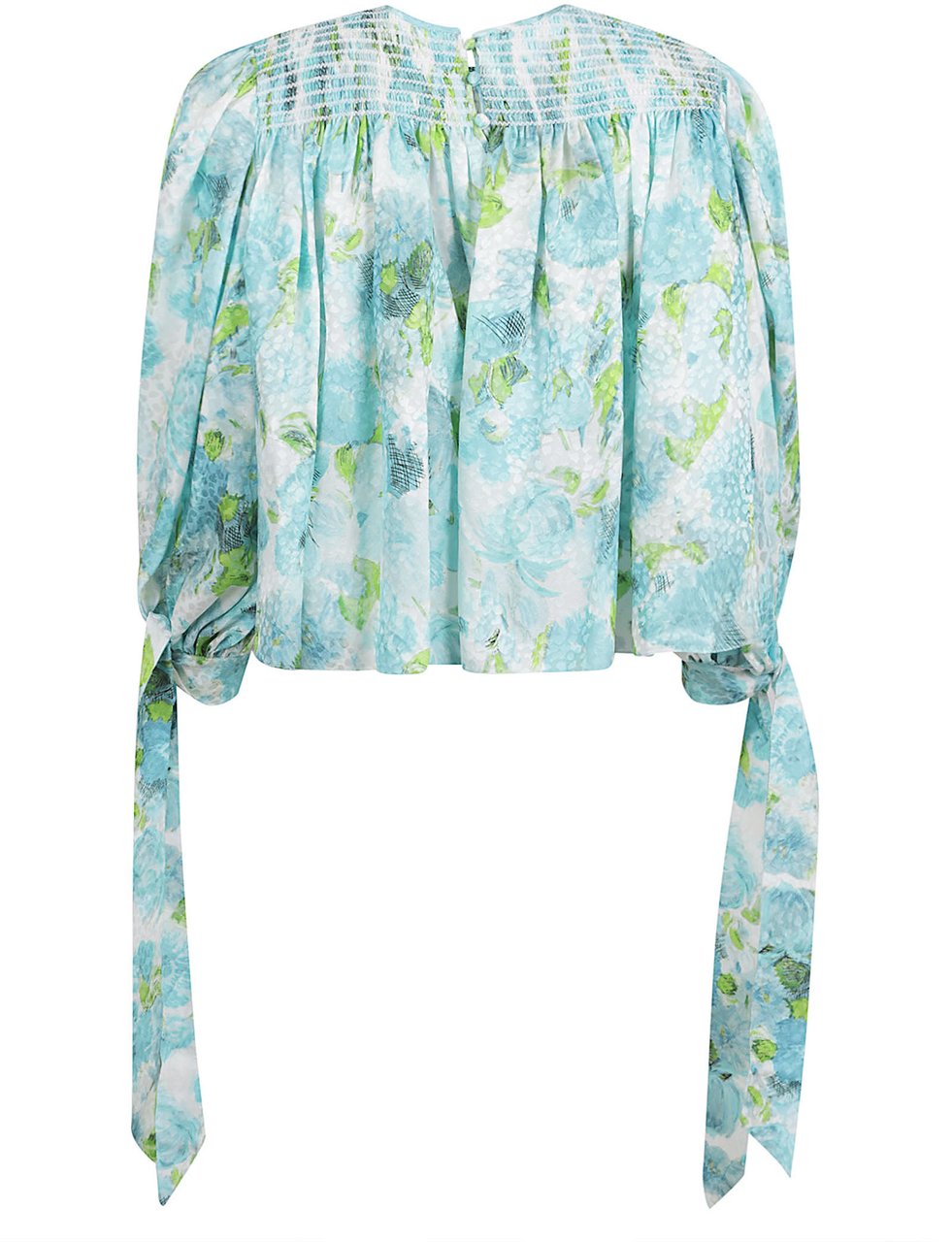 Chloé Aquatic Floral Print Cropped Silk Blouse Wit