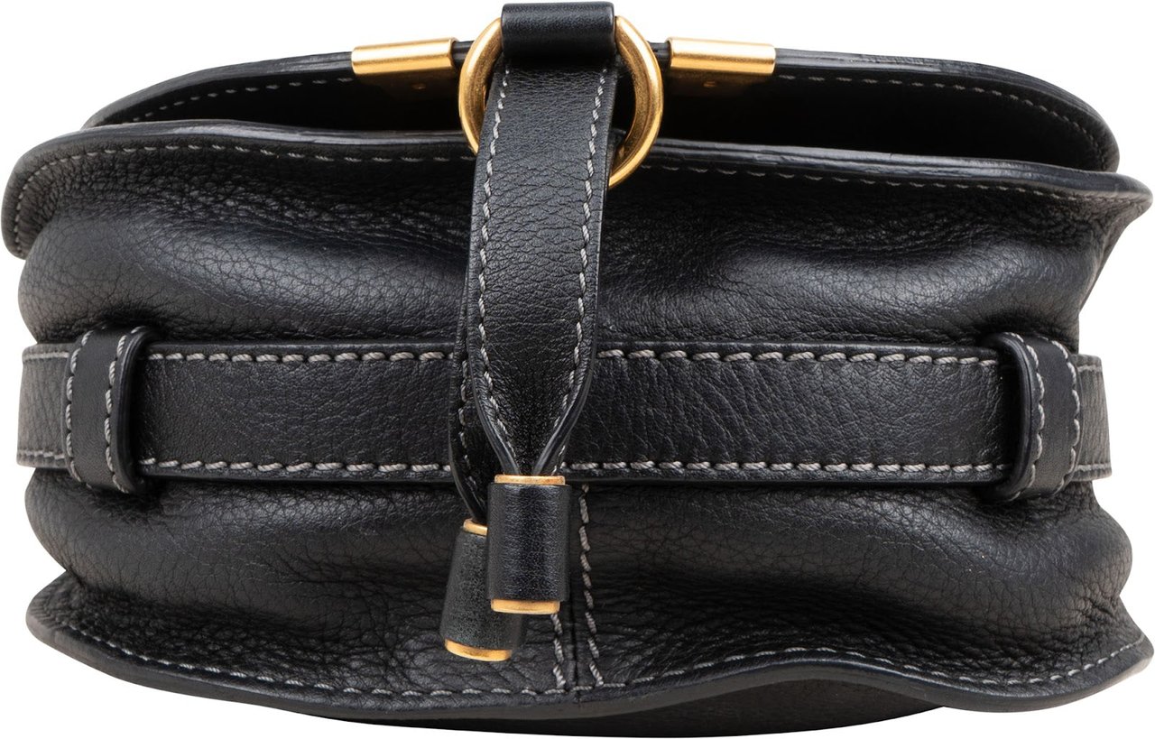 Chloé Chloé Grained Leather Mini Marcie Saddle Crossbody Bag Zwart