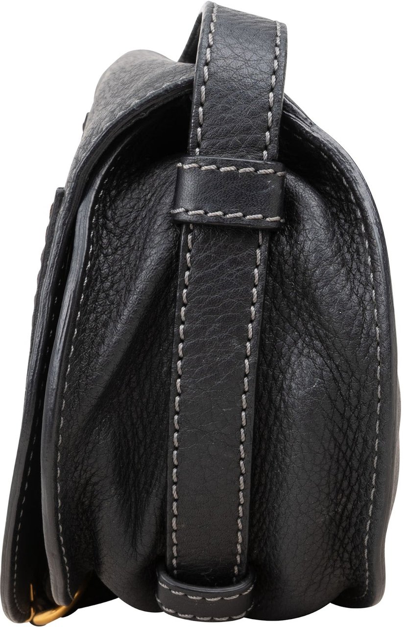 Chloé Chloé Grained Leather Mini Marcie Saddle Crossbody Bag Zwart