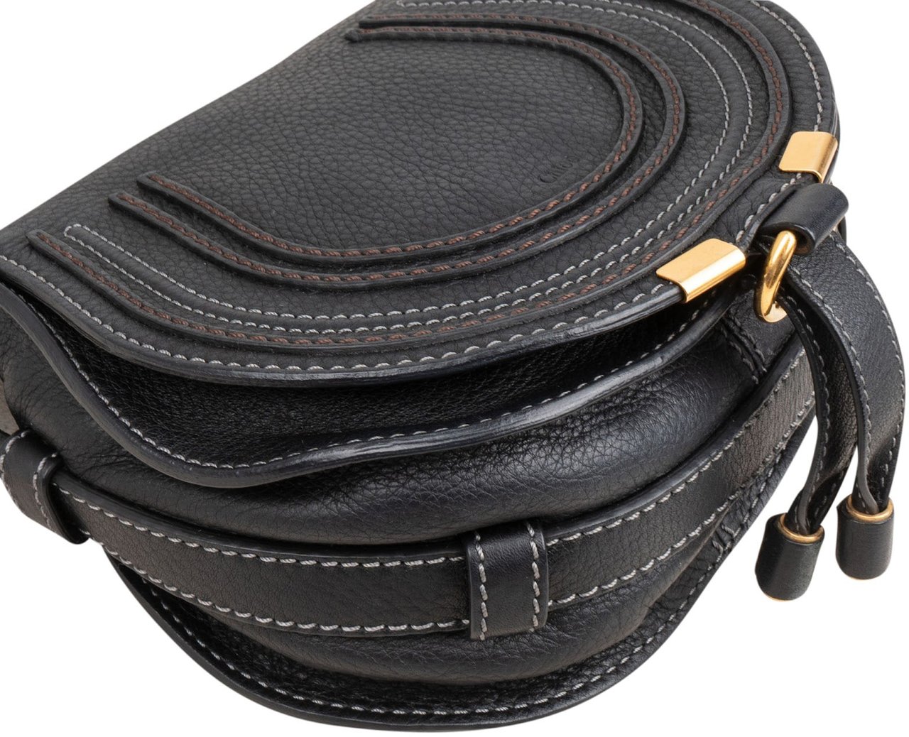 Chloé Chloé Grained Leather Mini Marcie Saddle Crossbody Bag Zwart