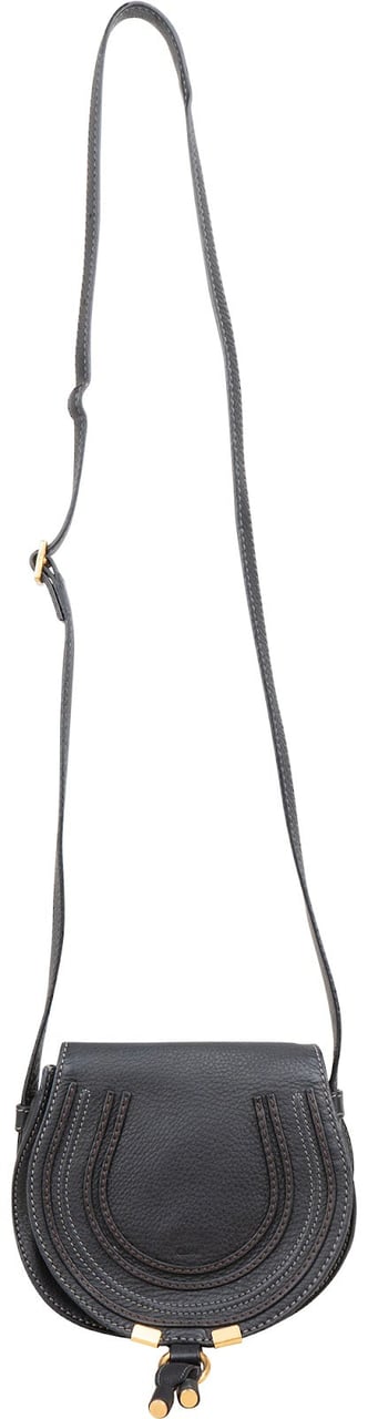 Chloé Chloé Grained Leather Mini Marcie Saddle Crossbody Bag Zwart