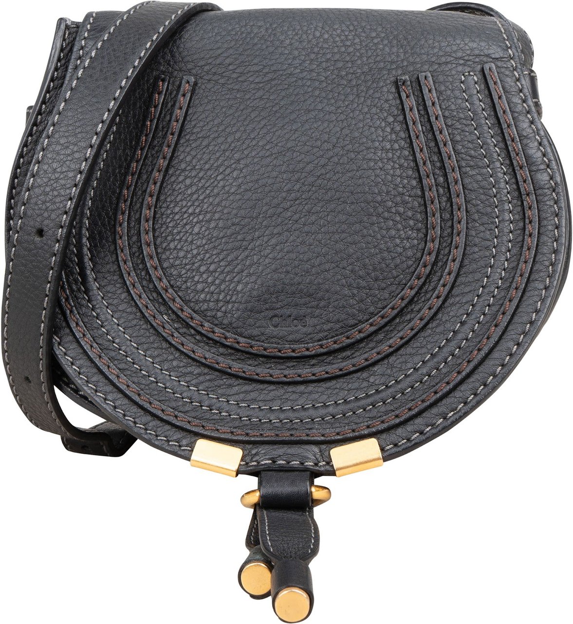 Chloé Chloé Grained Leather Mini Marcie Saddle Crossbody Bag Zwart