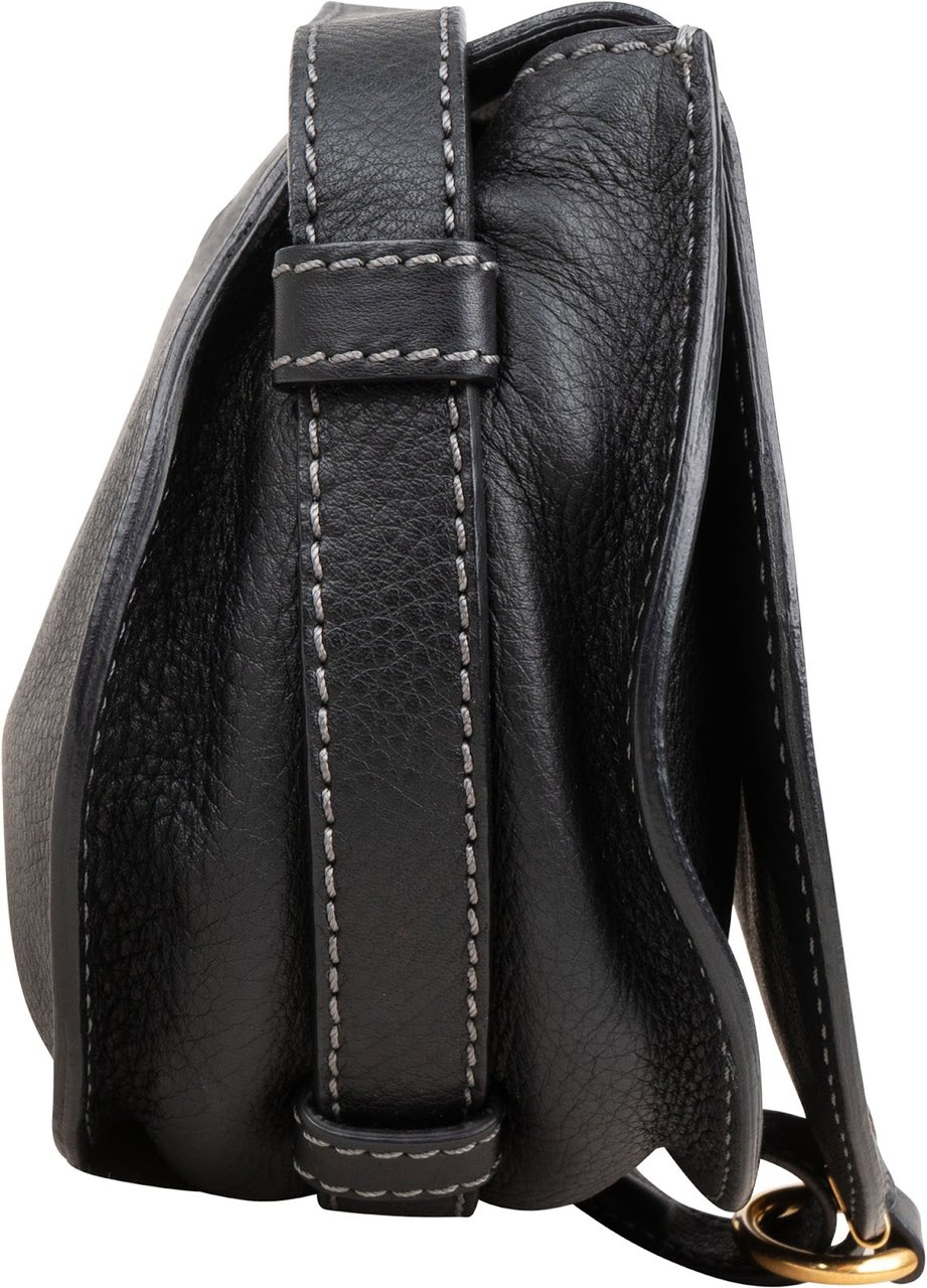 Chloé Chloé Grained Leather Mini Marcie Saddle Crossbody Bag Zwart