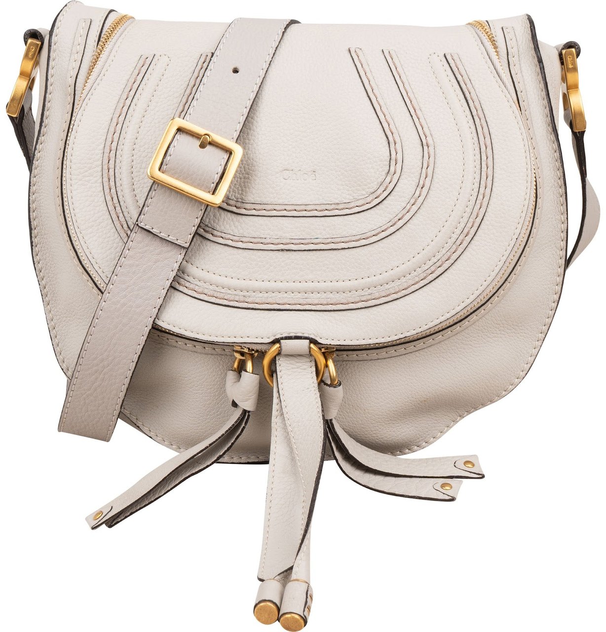 Chloé Chloé Grained Leather Zip Marcie Crossbody Bag Lichtgrijs