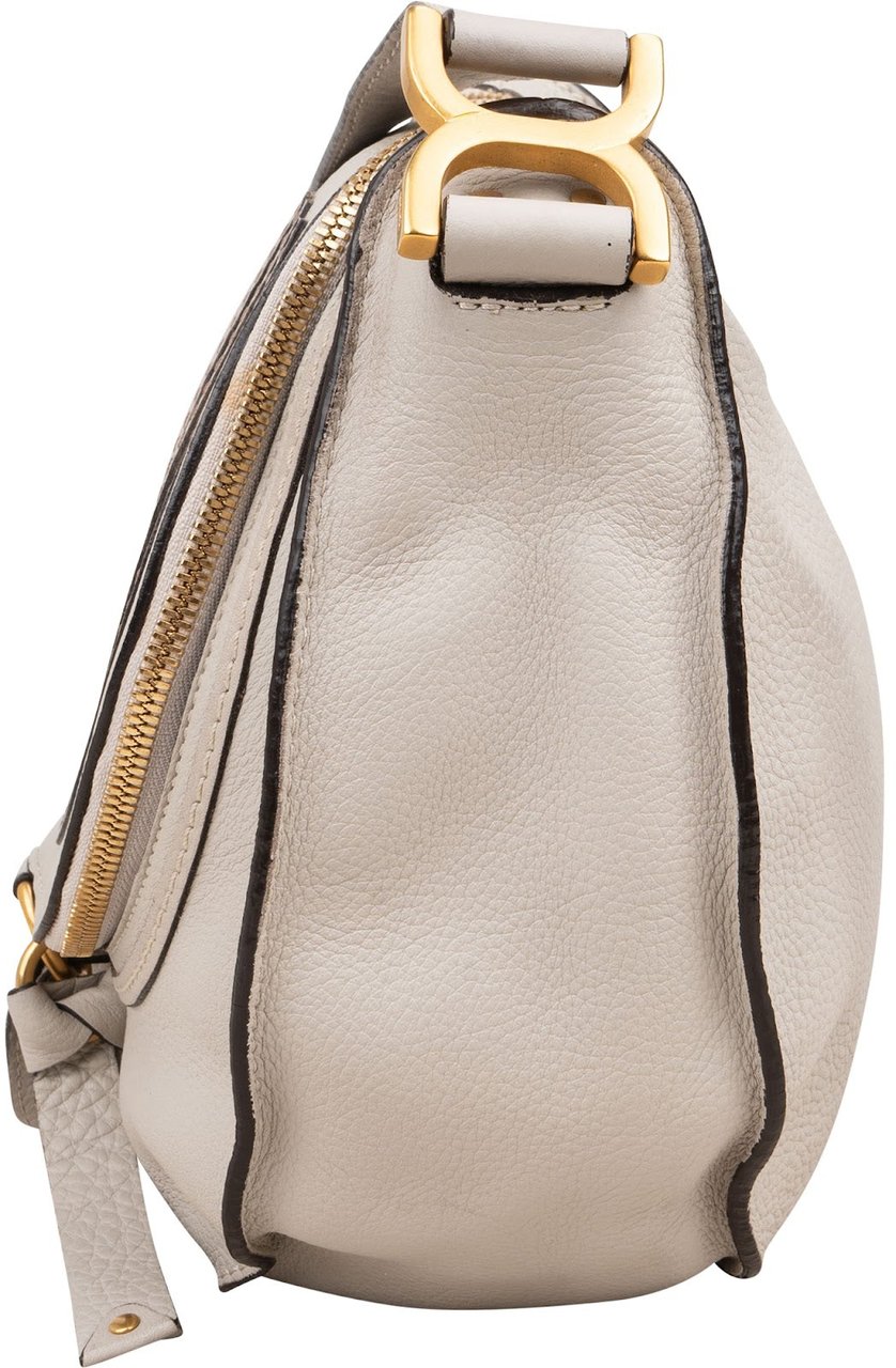 Chloé Chloé Grained Leather Zip Marcie Crossbody Bag Lichtgrijs