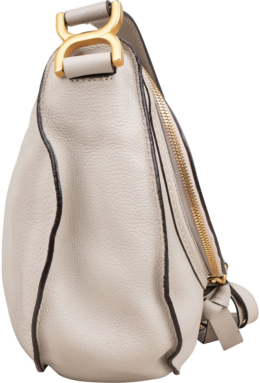 Chloé Chloé Grained Leather Zip Marcie Crossbody Bag Lichtgrijs