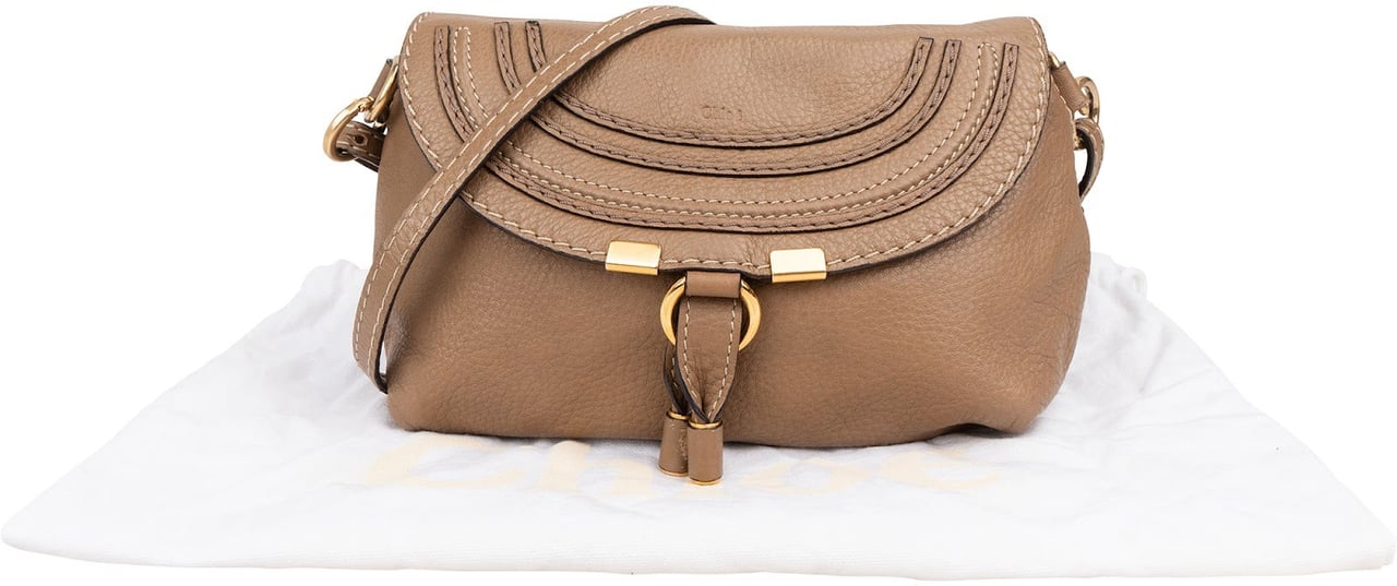 Chloé Chloé Grained Leather Mini Marcie Crossbody Bag Taupe