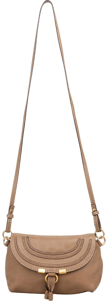 Chloé Chloé Grained Leather Mini Marcie Crossbody Bag Taupe